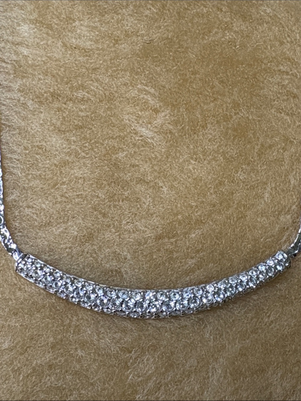 Swarovski Silver Pave Curved Bar Crystal Necklace - Picture 5 of 6